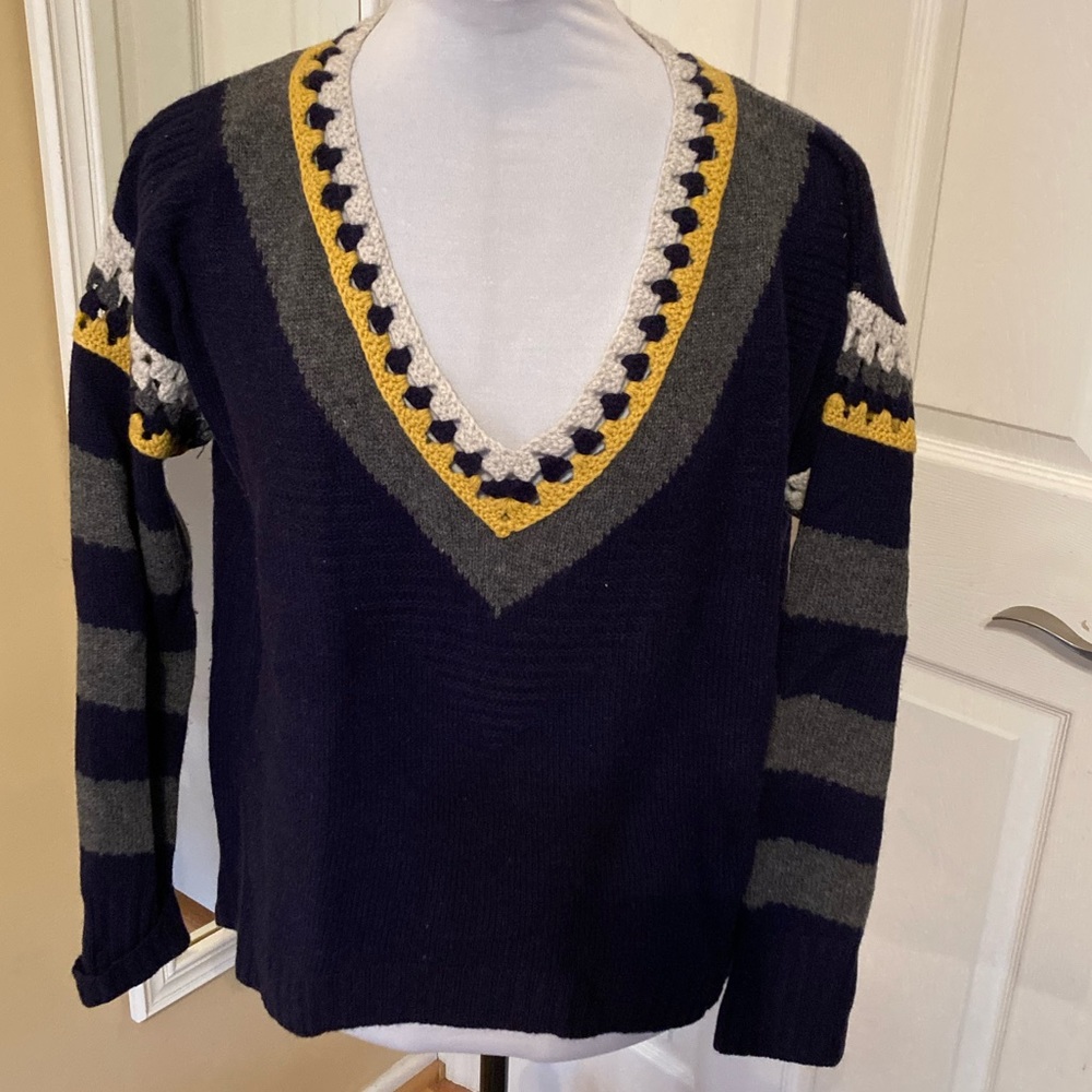 ASOS-SI-IAE Blue Cashmere Blend Sweater w/ unique crochet trim last call 10/14